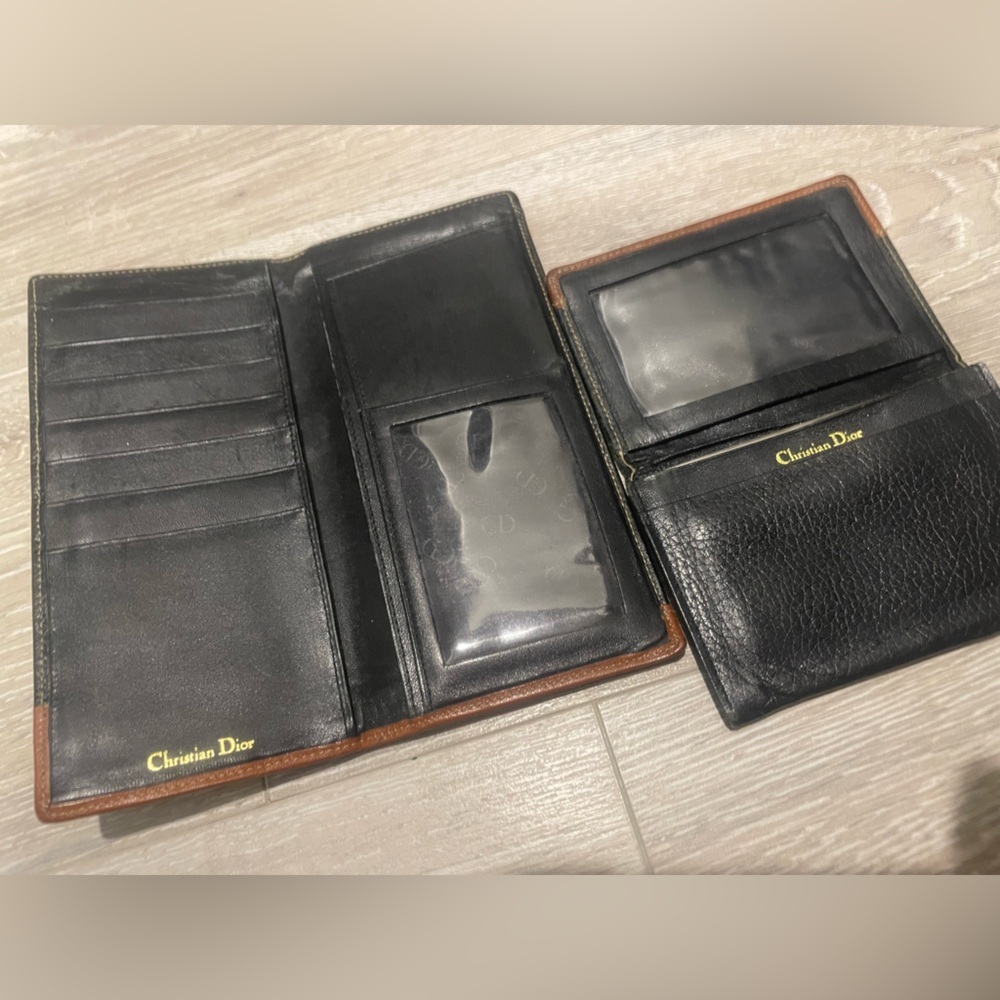 Vintage Christian Dior black/brown leather checkbook cover & card holder case - Picture 2 of 4
